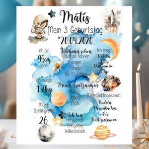 Meilensteintafel, Geburtstagsposter personalisiert, Kindergeburtstag,Weltraum,Meilensteintafel 1. Geburtstag Geburtsanzeige Rakete Astronaut