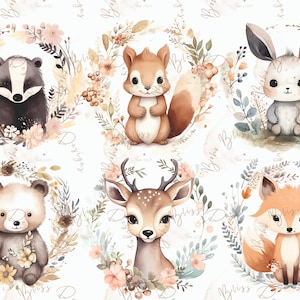 Ghirlanda di animali della foresta, cornice di animali della foresta png, decorazione per la cameretta dei bambini, baby shower, ghirlanda di fiori di animali della foresta PNG, design di sublimazione di animali della foresta