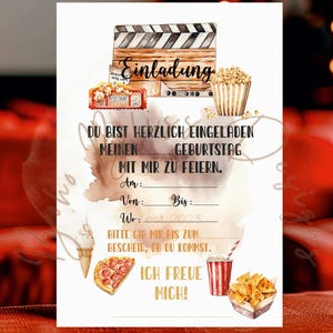 映画館での子供の誕生日への招待状、映画館への招待状、映画の誕生日パーティー、映画パーティー、映画の夕べ、映画館の招待状、誕生日パーティー
