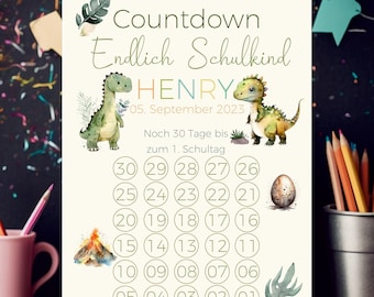 Poster for starting school 1st day of school countdown primary school child dinosaur finally school child for starting school digitally printable