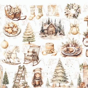 clipart di natale, clipart invernale, creazione di biglietti, diario spazzatura, scrapbooking, artigianato di carta digitale, clipart di natale ad acquerello, png di natale