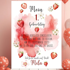 Invitation anniversaire enfant fraises invitation numérique carte fille avec fraises filles anniversaire invitation anniversaire fraises