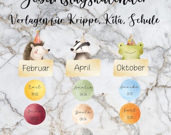 Birthday calendar for children, group room calendar, calendar for children, birthday overview, annual calendar for children, daycare school calendar,pdf
