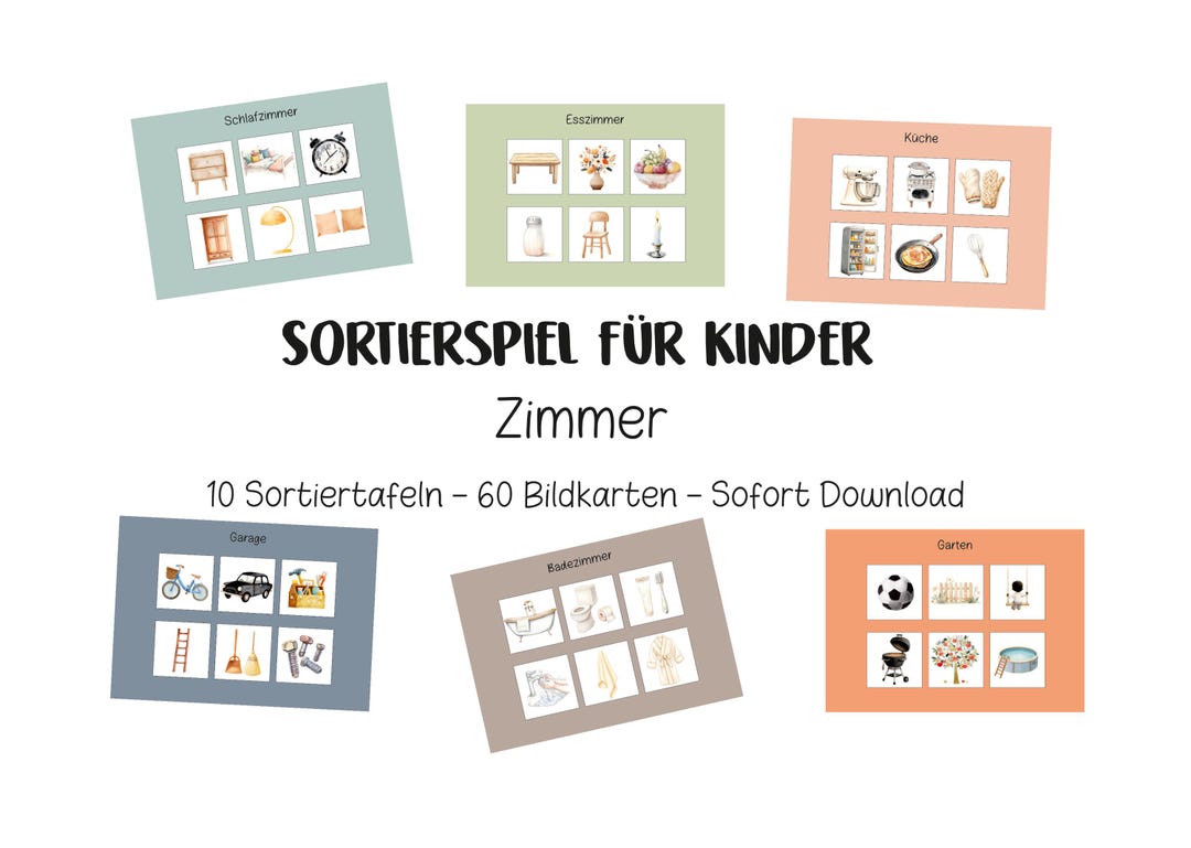 Room Sorting Game for Children, Montessori Picture Card Sorting Game ...