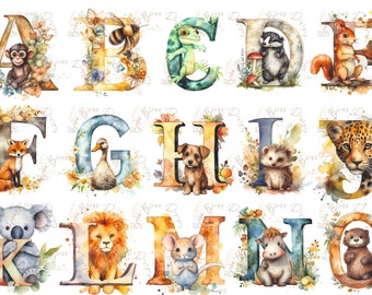 Watercolor Alphabet Clipart Letters Download Watercolor Letters ABC Letters Clipart Animal Alphabet ClipArt Cute Animals watercolor letters