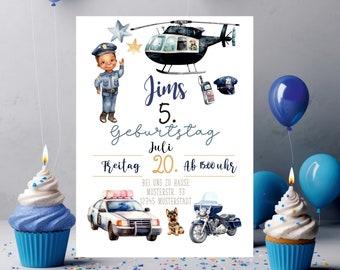 Invitation Children's Birthday Police Boy Girl Police Car Police Helicopter Police Dog DIN A5 Personalized Police Invitation Party