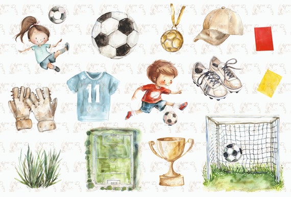 Watercolor Football clipart, Kids Sport clip art, Soccer clipart, Football Watercolor Clipart Bundle, Soccer Ball Images, Football graphics