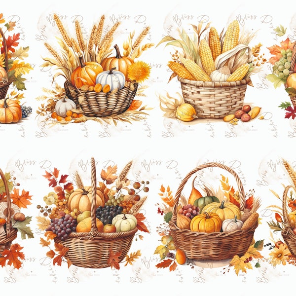 Autumn Harvest Clipart, Watercolor Clipart, Fall Season, Fall Clipart, Fall Harvest Clipart, Thanksgiving clipart, pumpkin clipart, leaves