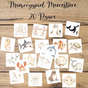 Juego de memoria de animales marinos, juego de memoria IMPRIMIBLE, descarga de juego de memoria, memoria para imprimir, tarjetas de memoria animales, mar, animales, memoria, pdf
