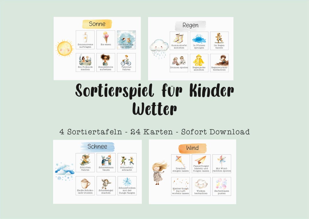 Weather Matching Game, Sorting Game, Montessori Nature Matching Game ...