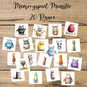Monster Memoryspiel, DRUCKBARES Memory-Spiel, Memory Spiel Download, Memory zum Ausdrucken, Monster Memory Karten, Memory Monster, pdf