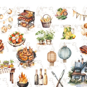 Clipart acquerello BBQ Weekend, Barbecue estivo, Clipart cibo, Clipart estate, Clipart barbecue, BBQ, Clipart griglia, Festa estiva, Festa griglia