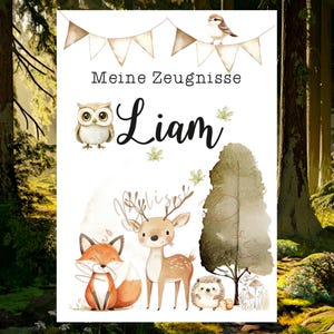 Zeugnismappe Schule, Zeugnismappe Waldtiere, Zeugnismappe personalisiert Tiere, Digitales Deckblatt für Zeugnismappe, Zeugnis pdf Waldtiere