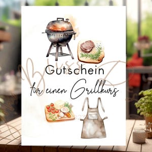 Gutschein Grillkurs, Gutschein Grillen, Karte Grillkurs, Einladung Grillkurs, Gutschein Kochkurs, Grußkarte Grill, Postkarte Grill, BBQ