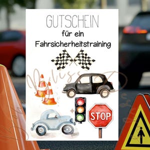 Tegoedbon voor rijveiligheidstraining, autovoucher, voucher voor rijbewijssjabloon, autocadeaubon, voucher voor beginners, auto