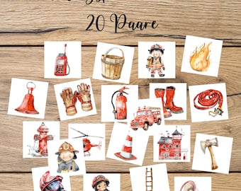 Fire brigade memory game, PRINTABLE memory game, memory game download, memory to print, memory fire brigade, learning game fire brigade