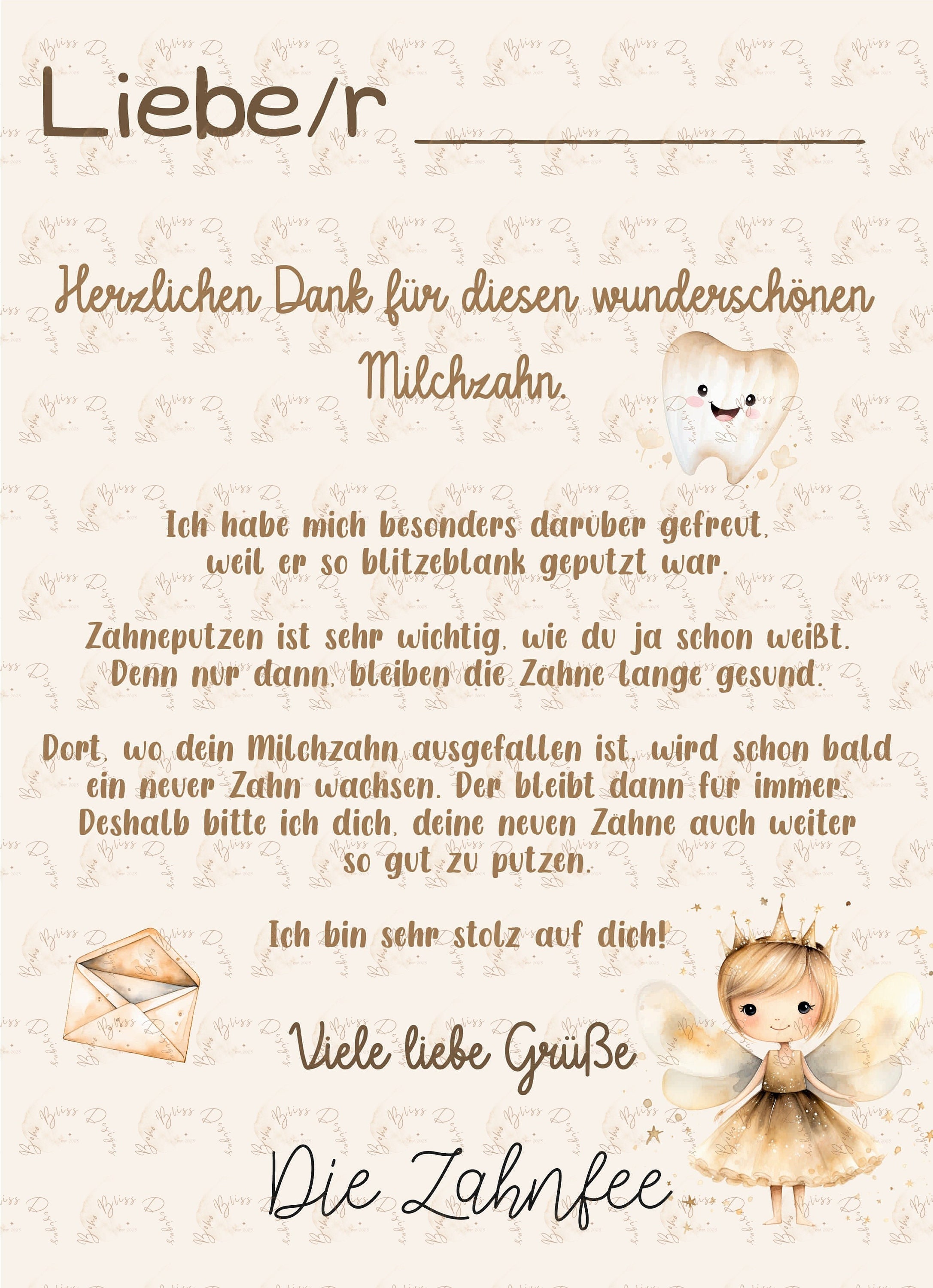 Zahnfee Brief, Post von der Zahnfee, Zahnfee Geschenk, Karte mit