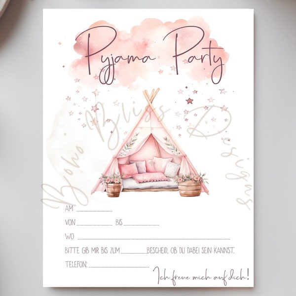 Pajama party, sleepover invitation, sleepover invitation, girl invitation, pajama party invitation, children's birthday invitation