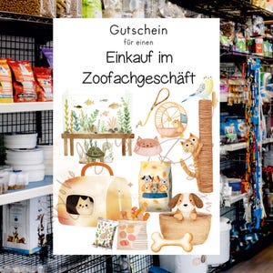 Pet shop voucher, pet gift idea, pet supply voucher, pet food voucher, pet accessories voucher, dog, cat, rodent, pdf