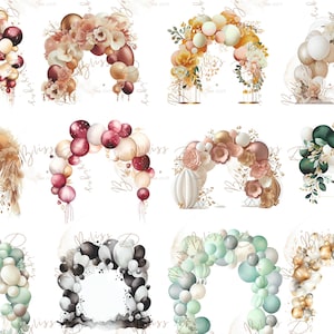 Clipart Ballons d'anniversaire Chaîne de ballons Enfants Adultes Carte d'invitation Affiche à concevoir soi-même Aquarelle Téléchargement instantané numérique