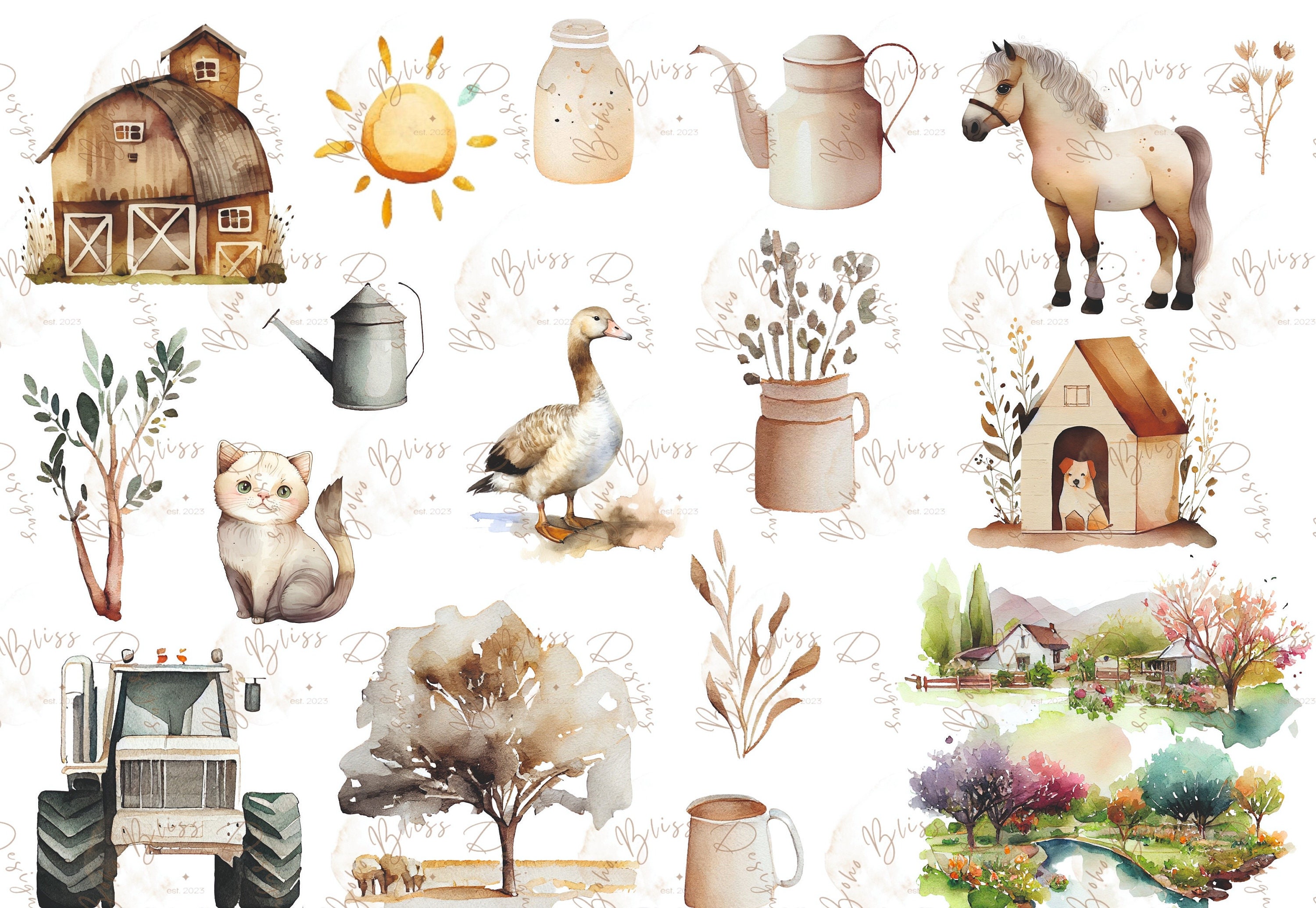 Clipart Farm, Cute Farm Clipart, Farm Animals Watercolor, Watercolor ...