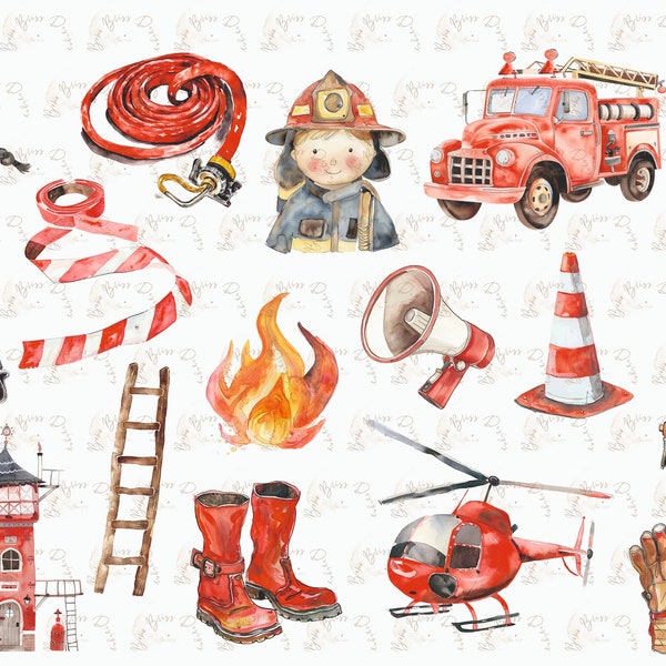 Firefighters Watercolor Clipart Bundle, Fireman Images, Firefighter Clipart, Firemen Clipart, emergency clipart,firefighters png,firemen png