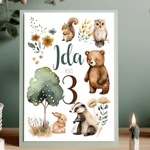 Invitation children's birthday forest forest animals bear DIN A5 digital printable forest party girl boy animals of the forest, invitation with animals