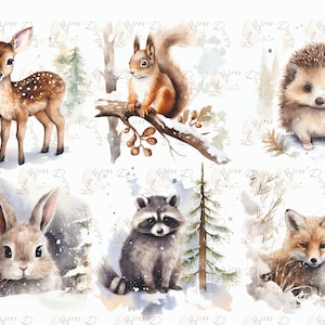 Imágenes prediseñadas de invierno, imágenes prediseñadas de animales, imágenes prediseñadas de animales navideños de acuarela, imágenes prediseñadas de animales de invierno, png de vacaciones de invierno, imágenes prediseñadas de animales lindos