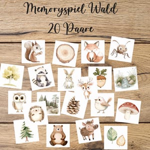 Wald Memoryspiel, DRUCKBARES Memory-Spiel, Memory Spiel Download, Memory zum Ausdrucken, Natur Memory Karten, Waldtiere, Memory Wald, pdf