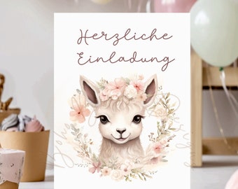 Junaversum Lama Einladungskarten – 8 Karten Mit Umschlägen – Kindergeburtstag Mädchen – UV-veredelt & Made In Germany