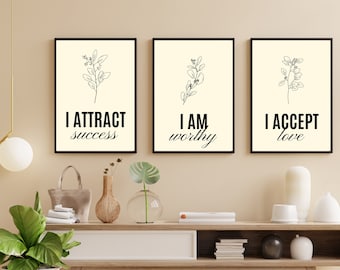 Boho Floral Affirmation Posters, Set of 3 (Digital Download)