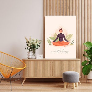 Relaxing Yoga Pose Art Prints, Yoga Lady Mindful Poster Wall Art, Sukhasna Posture Meditation Zen Home Room Decor, Me Time Self-Care Poster