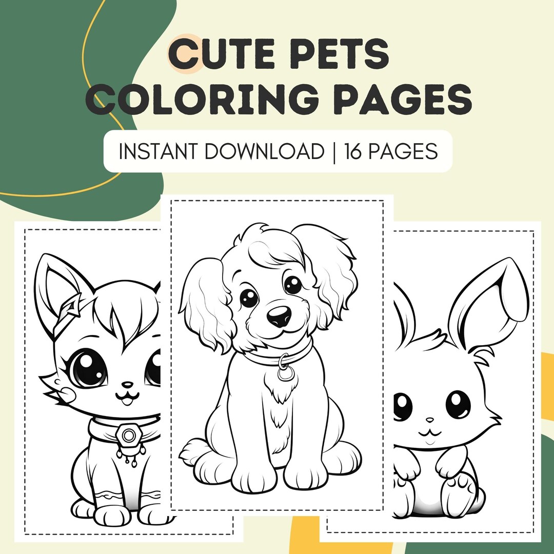 Cute Pets Coloring Pages | 16 Animal Pictures | Instant Download ...