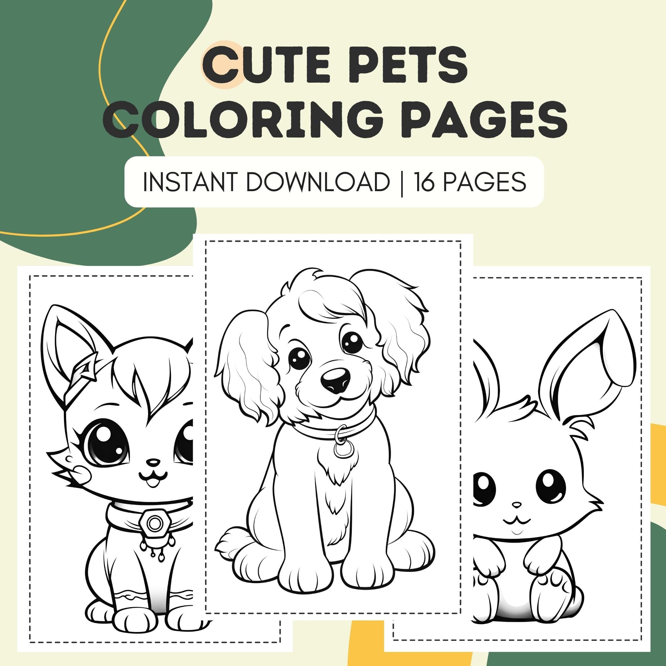 Cute Pets Coloring Pages | 16 Animal Pictures | Instant Download ...