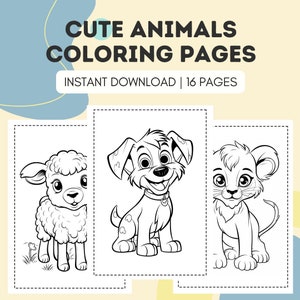 Desenhos para colorir de animais fofos | 16 fotos de animais | Download instantâneo | Modelos de colorir imprimíveis para crianças, letras e A4 | Atividade Criativa