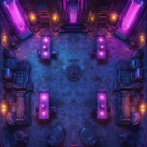 16 Cyberpunk Futuristische Entertainment Hub Battlemap – Digitale RPG-kaarten voor DnD, Sci-Fi Cyberpunk-kaarten voor Dungeons & Dragons