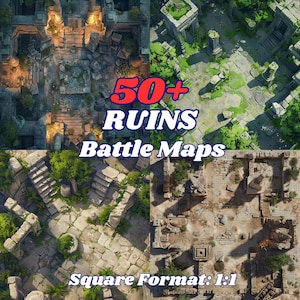 Paquete de mapas de batalla de ruinas para RPG, mapas detallados para mazmorras y dragones, mapas de batalla DnD, colección de mapas de RPG digitales