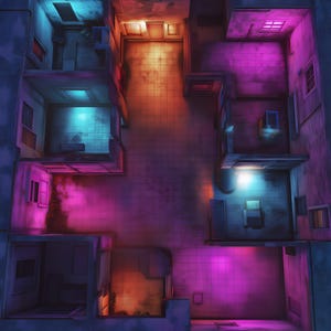25 Cyberpunk Appartementencomplex Battle Maps – DnD Map Pack, Digitale Sci-Fi RPG Battlemaps, Hoogwaardige Maps voor Dungeons & Dragons,verlaten