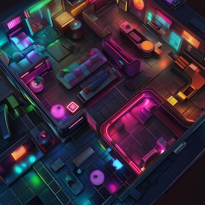 19 Cyberpunk Appartement Battlemaps, Kaarten voor Dungeons & Dragons, Cyberpunk battle maps, DnD-kaart, digitale rpg-kaart, villa-kaart