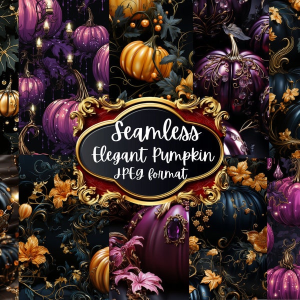 Elegant Pumpkins Seamless Digital Paper,luxurious pumpkin backdrop, sophisticated seamless pattern, golden pumpkin JPG, fancy pumpkin art,