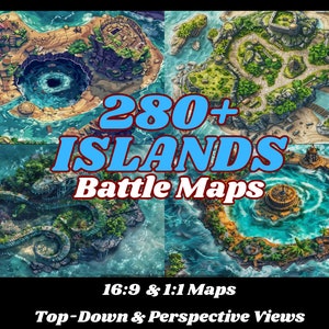 Island Battlemaps DnD, Pacote de mapas RPG digitais, Dungeons and Dragons, Pacote de mapas RPG, Coleção de aventuras DnD, Mapas isométricos e de cima para baixo