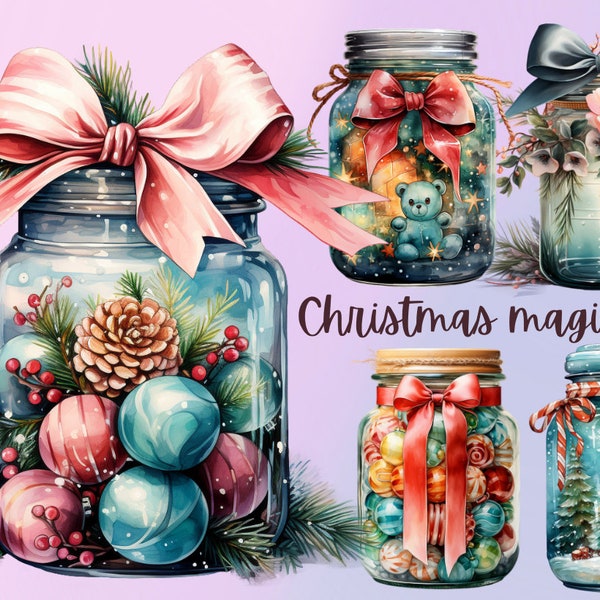 Christmas Magic Jar Clipart Png,Magical jars, Christmas-themed clipart, Sublimation artwork,Festive jar designs,Christmas-themed clipart
