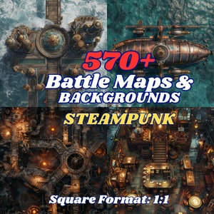 Steampunk Battlemaps-bundel voor RPG, kaarten voor Dungeons & Dragons, dnd-gevechtskaarten, digitale RPG-kaarten, Steampunk-achtergronden