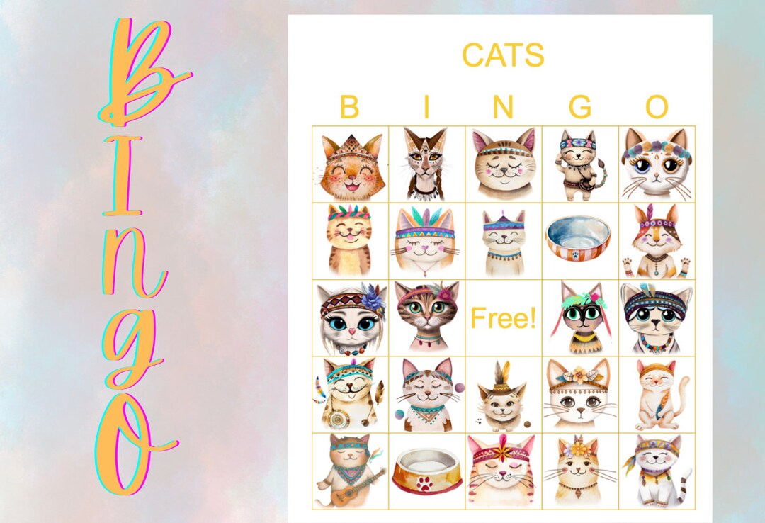 Cats Bingo Printable Bingo 100 Cards 5x5 Party Bingo PDF - Etsy