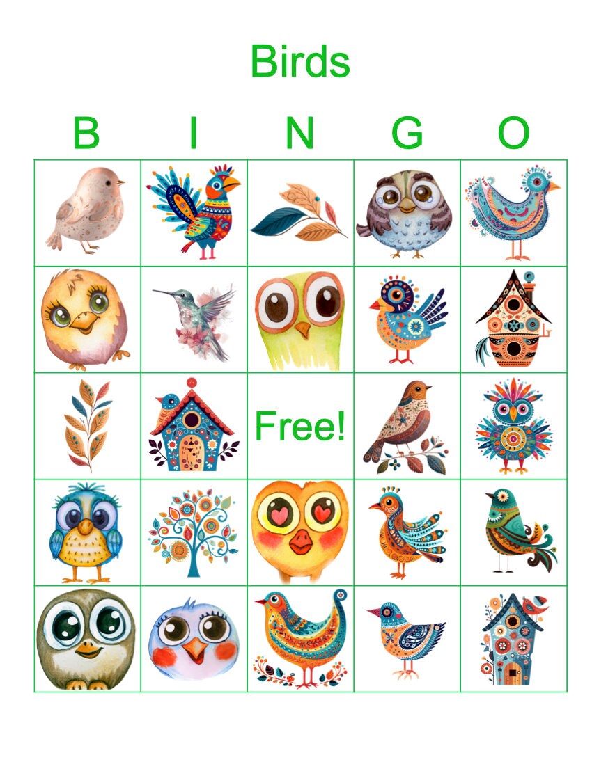 Birds Bingo Printable Bingo 100 Cards 5x5 Party Bingo PDF - Etsy