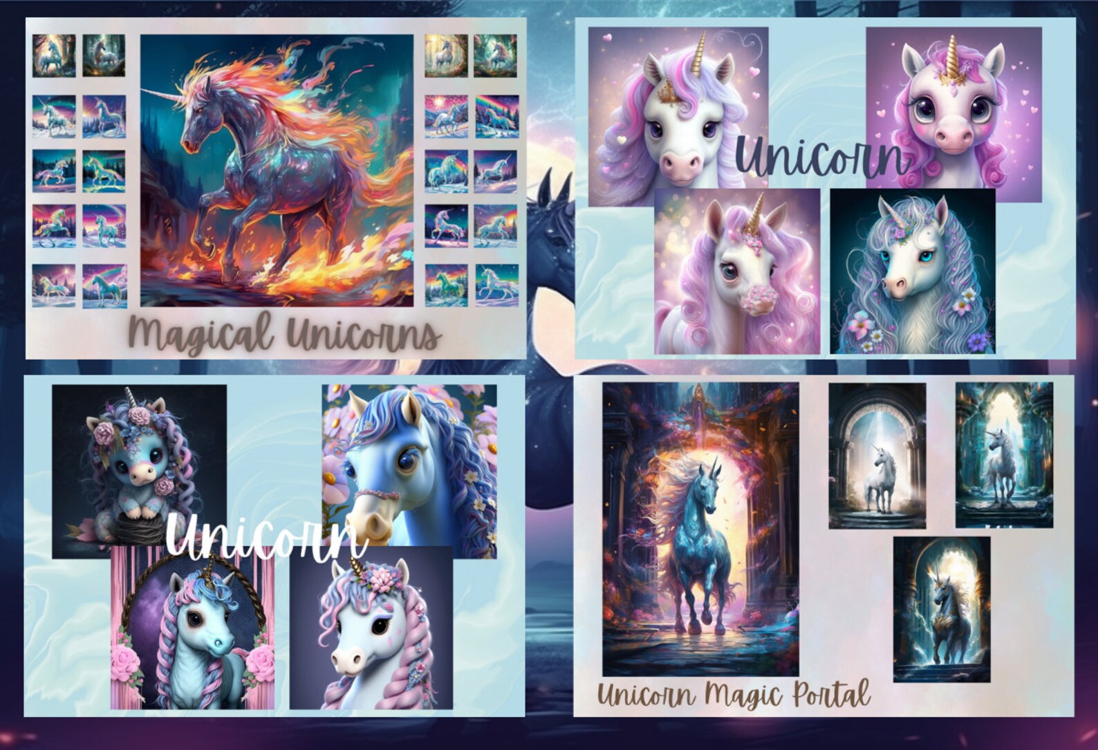 Unicorn Digital Background, Cute Unicorn Background,magical Fantasy ...