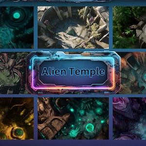Sci-Fi Alien Temple Battle Maps, High-Resolution DnD Digital Maps, Sci-Fi en Alien DnD Battle Maps voor RPG, Afdrukbare kaarten