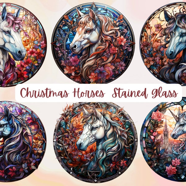 Christmas horses stained glass Png Clipart,Christmas stained glass ornaments, unicorn