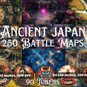 Pacote de 250 mapas de batalha de RPG com tema japonês, mapas DnD e 90 tokens para campanhas TTRPG – mapas de RPG digitais de alta qualidade, uso comercial