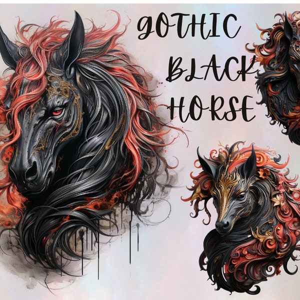 Gothic Black Horse Clipart Bundle